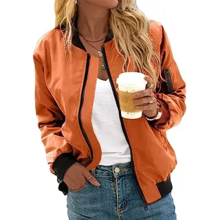 QLXYYFC Damen Bomberjacke Ladies Light Bomber Jacket Leichte Fliegerjacke Blouson Reißverschluss Pilotenjacke Kurzjacke Damenjacke (Color : Orange, Size : M)