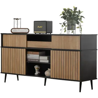 SeedWave Sideboard Moderner Industriestil Sideboard mit Schiebetür-Design,160x40x80 cm, Multifunktionale Anrichte mit Stauraum und Metallbasis schwarz