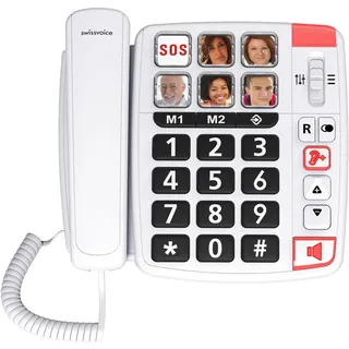 Swissvoice Xtra 1110 Schnurgebundenes Seniorentelefon Foto-Tasten, Freisprechen, inkl. Notrufsender, Wahlwiederholung Weiß