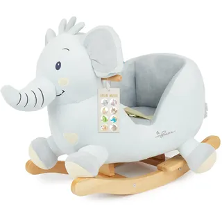 Bieco Plüsch Schaukeltier Elefant Tiko | Kinder Schaukelstuhl m. Sicherheitsgurt | Baby Schaukel | Schaukel Kleinkind | Schaukeltier Baby Zimmer | Schaukelwippe ab 9 Monate | Schaukelpferd Holz