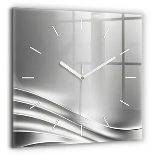 Tulup Wanduhr Rechteckige Glasuhr Silber Abstraktion Moderne Uhr aus Gehärtetem Glas weiß 60 cm x 60 cm