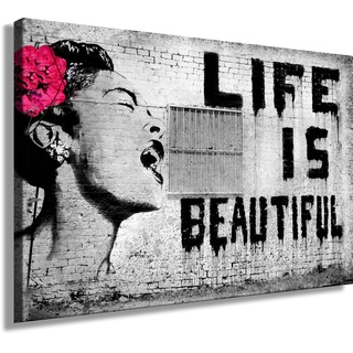 Druck auf leinwand "Banksy" Graffiti - Bild 120x80cm k. Poster ! Bild fertig auf Keilrahmen ! Pop Art Gemälde Kunstdrucke, Wandbilder, Bilder zur Dekoration - Deko / Top 200 "Banksy" Streetart Wandbilder