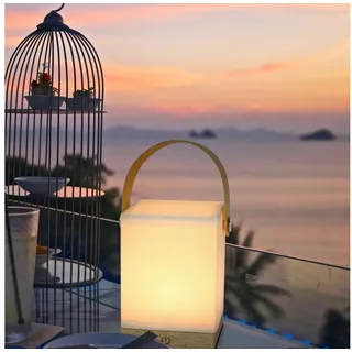 ZMH LED Tischleuchte Nachttischlampe Touch LED Dimmbar Kabellos mit USB Batteriebetrieben, LED fest integriert, Warmweiß beige Eckig