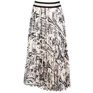 Faber Midirock Plisseerock mit City-Print und elastischem Bund Elastischer Gummibund schwarz 48