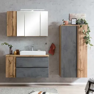 Badezimmermöbelset modern in Wildeichefarben Beton Grau (dreiteilig)