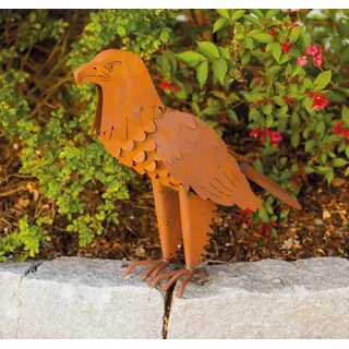 STEINFIGURENWELT GIEBEN Gartenfigur Adler 3D 58cm Edelrost Gartendeko Wetterfest Rost Metall Rostfigur Terrasse Greifvogel Falke Metallfigur