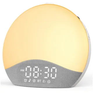 eCozy Tageslichtwecker Lichtwecker, Sonnenaufgang, Bluetooth-Sync, 26 beruhigende Klänge Weißes Rauschen, 17 Lichtfarben, 20 Helligkeitsstufen, RGB grau