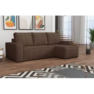 MR GROUP Ecksofa L Form Bergamo 240 x 142 cm mit Schlaffunktion und Bettkasten Couch Cord Schlafsofa Schlafcouch Sofa universale Seite, braun - Braun