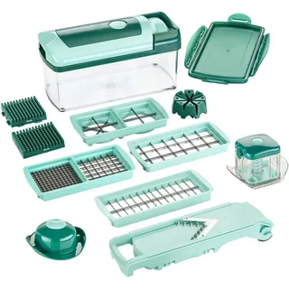 Genius Zerkleinerer Nicer Dicer Fusion inkl. XXL-Messereinsatz 12 x 36 mm, Set 14-tlg, ND Fusion werden eine Vielzahl von Schneidgeräten in Einem kombiniert grün