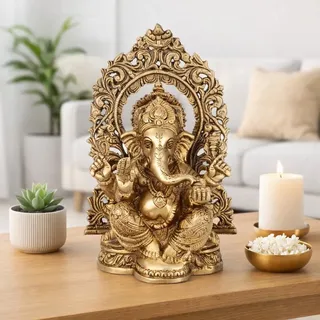 ARTVARKO Ganesha-Idol-Statue aus Messing, Elefant, Murti, Gott, Ganesha, Vinayak, Ganpati, sitzende Skulptur, Bhagwan, Eingang, Heimdekoration, Höhe: 19,1 cm