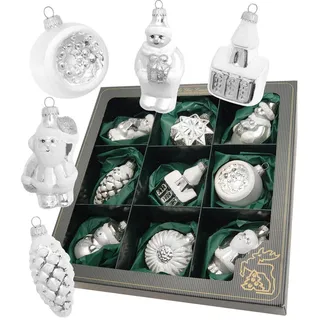 Krebs Glas Lauscha Weihnachtsornamente Figuren Silber, 9-tlg. 7cm