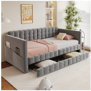 Odikalo Polsterbett Schlafsofa Einzelbett 90x190 Staufächer 2 Schubladen Samtstoff Grau grau