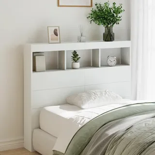Festnight LED Bett Kopfteil mit Stauraum Regal 120x17x102 cm Bettkopfteil Holz Bettrückwand Headboard for Bed Kopfteil mit Ablagen Kopfteil Kopfenden Bett Rückwand mit Led Beleuchtung
