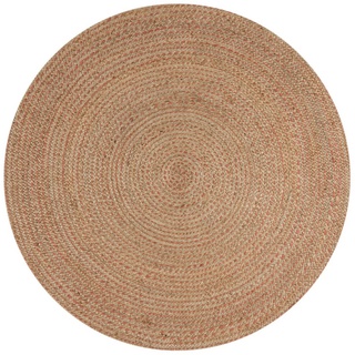 KADIMA DESIGN Teppich Handgewebter Jute-Teppich EDEN - Natürlich und Langlebig, Rund, Poldichte: 1900 g/qm,Pflegeleicht,Küchenteppich,Kurzflor,Rund braun|rosa 133 cm x 133 cm