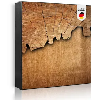 banjado Schlüsselkasten aus Metall mit Motiv Holz (Stahl Gehäuse, mit 32 Haken, beschreibbar & magnetisch), 30 x 30 x 5 cm schwarz