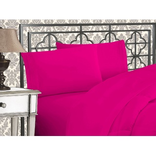 Elegant Comfort Luxuriöses 1500 Premium-Hotelqualität, Mikrofaser, dreireihig, Bestickt, weichstes 4-teiliges Bettlaken-Set, Knitter- und lichtbeständig, Kingsize, Hot Pink