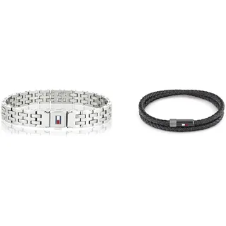 Tommy Hilfiger Jewelry Armband für Herren aus Edelstahl - 2701062 & Jewelry Armband für Herren aus Leder Schwarz - 2790262S