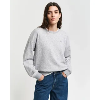 Sweatshirt GANT "SHIELD C-NECK SWEAT", Damen, Gr. S, grau (light grau melange), Sweatware, Obermaterial: 87% Baumwolle, 13% Polyester, Rundhals, Rippbündchen, Sweatshirts Sweatshirt, Grafische GANT-Stickerei auf der Brust