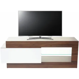 TV-Rack HWC-B51, Fernsehtisch, 3D-Struktur Walnuss-Optik hochglanz 55x150x47cm