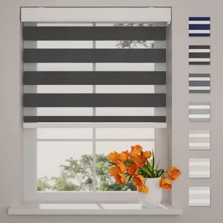 DTCH® Doppelrollo mit Kassette, schwarz, 160 x 175 cm | Für Fenster, blickdicht oder transparent, Aluminium-Kassette, Klemmfix separat erhältlich, Breiten bis 220 cm