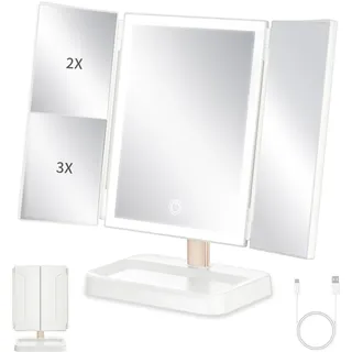 Beleuchteter Schminkspiegel, 1-fach/2-fach/3-fach Vergrößernder Schminktisch – Led-standspiegel – Beleuchtetes Licht – Make-up-kosmetikbüro