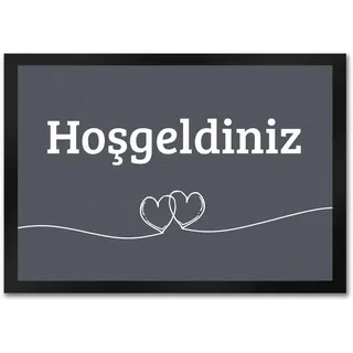 trendaffe - Fußmatte Hosgeldiniz türkisch in dunkelgrau mit Herzen Willkommen Paspas