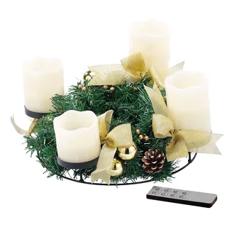 Britesta Adventskranz, golden, 4 weiße LED-Kerzen mit bewegter Flamme