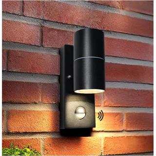 Unikcst LED Aussenleuchte mit Bewegungsmelder GU10 Aussenlampe IP44 | Schwarz Matt Modern Wandlampe Aussen 230V inkl.1x 5W GU10 Warmweiß 3000K Leuchtmittel, 1 Stück