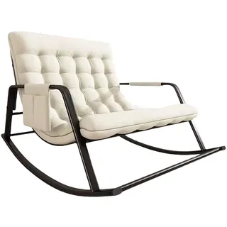 Baoblaze Doppel Schaukelstuhl Liegestuhl mit Rückenlehne mit Fußstütze Schaukelsessel Moderner Loungesessel Liegestuhl für Wohnzimmer, Beige