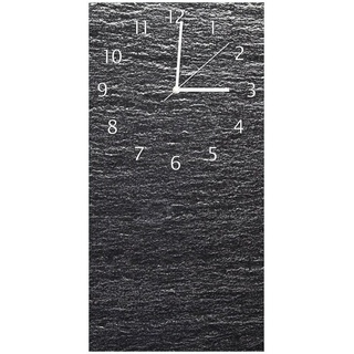 Wallario Wanduhr Glasuhr - Motiv: Muster schwarz-weiße Steintafel Optik (lautloses Uhrwerk) schwarz 30 cm x 60 cm