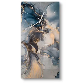 DEQORI Wanduhr 'Marmor-Farbspiel mit Gold' (Glas Glasuhr modern Wand Uhr Design Küchenuhr) blau 30 cm x 60 cm