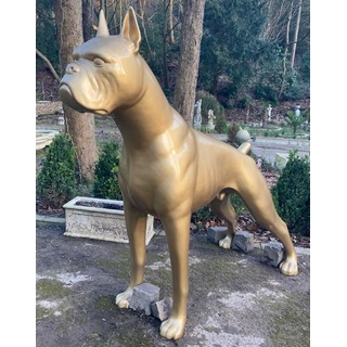 Riesige XXL Boxer Skulptur Gold 190 x H. 173 cm - Wetterbeständige Deko Gartenskulptur - Gartendeko Tierfigur Hunde Skulptur Hund