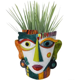 Gartendekoration Kunstharz-Skulptur mit abstraktem Gesichtsdesign für den Außenbereich, Terrasse, Rasen, Blumentopf, Retro-Kunststatue (A)