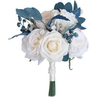 BCIOUS Brautjungfer Bouquet Künstliche Blumen Valentinstag Konfetti Party Kirche Hochzeitsstrauß (Pfau-Blau) Hochzeitsstrauß Blumenstrauß Charms Blau
