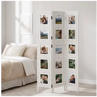 Homestyle4u Paravent Raumteiler Holz Trennwand Fotowand Indoor Sichtschutz faltbar Fotos (3-teilig), Weiß, Einzelelemente 360 Grad drehbar weiß 93 cm x 160 cm x 2 cm