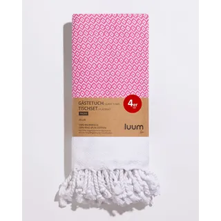 Luum® 4er Set Hamam Gästehandtücher, Platzset, Platzdeckchen, Tischset waschbar, Seiftuch, 100% Baumwolle, schnelltrocknend, fusselfrei, Pink, 33x45, Geschenkset, Hochzeitsgeschenk Idee