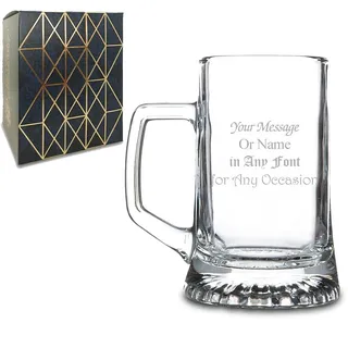 Personalisierter, gravierter 510-ml-Vedette-Bierkrug aus Glas, in Geschenkbox, individuell anpassbar mit jeder Nachricht für jeden Anlass, Lasergravur, verschiedene Schriftarten verfügbar