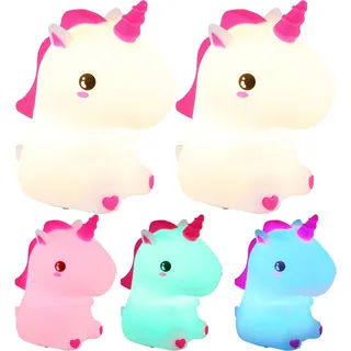 Kinderlampe Tischleuchte LED Nachtlicht Nachttischlampe Kinderleuchte Einhorn, RGB Farbwechsel, Touchdimmer, Timer, LxH  13,3 x 9,1 x 15 cm, 2er Set