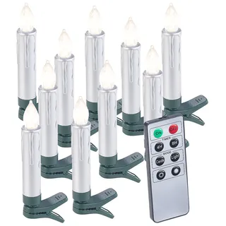 Lunartec 10er-Set LED-Weihnachtsbaum-Kerzen mit IR-Fernbedienung, Timer, weiß