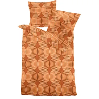 JACK by Dormisette Fein Biber Bettwäsche 2 TLG. Wellen Linie Orange Braun Modern Reißverschluss, Größe:135x200cm Bettwäsche