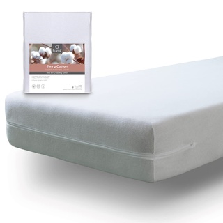 Tural - Elastischer Matratzenbezug mit Reißverschluss. Frottee aus 100% Baumwolle. Größe 180 x 200 cm Weiß