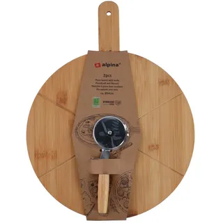 Alpina Pizzaschneidebrett mit Pizzaschneider 34 cm Holz Braun
