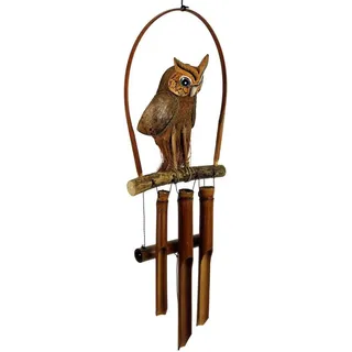 Guru-Shop Windspiel Exotisches Bambus Klangspiel - Windspiel `Eule` braun