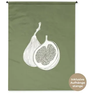MuchoWow Wandteppich Feigen - Minimalistisch - Gezeichnet - Moosgrün, Rechteckig, Höhe: 3 mm, Wandtuch für Wohnzimmer, Schlafzimmer, 150x200 cm Rechteckig | 150 cm x 200 cm x 3 mm