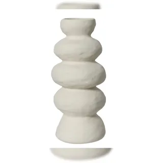 Decoris Skulpturale Vase 30x13,5cm Steingut Tischvase matte Oberfläche Blumenvase Dekovase Steinturm Design Keramikvase Modern Weiß