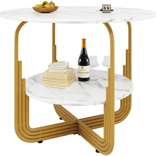 Runde Esstisch Für 4 Personen Aus Mdf Mit Stauraum, Marmoriertes Muster, Verstellbare Beine - 80×80×76 Cm, Gold