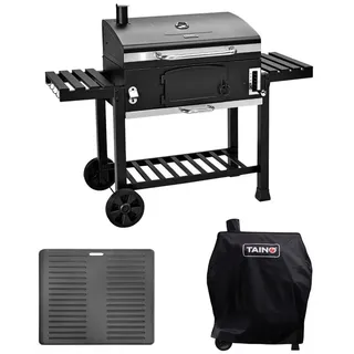 TAINO Holzkohlegrill HERO XXL, Smoker, Set mit Haube und Grillplatte, Gusseisenrost