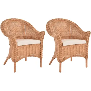 Krines Home Sessel Set/2 Rattansessel Primavera breiter Flechtsessel Sessel mit Armlehne (2-St., 2er-Set), Natur Rattan, Korbsessel, Lounge, Wintergarten beige