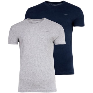 GANT Herren T-Shirt, 2er Pack - C-NECK T-SHIRT 2-PACK, Rundhals, kurzarm, Cotton Hellgrau/Marineblau M