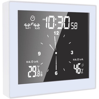 Jadeshay Thermometer Multifunktionale Badezimmeruhr Home Desktop Timer Wecker Hygrometer Uhr(Weiß)